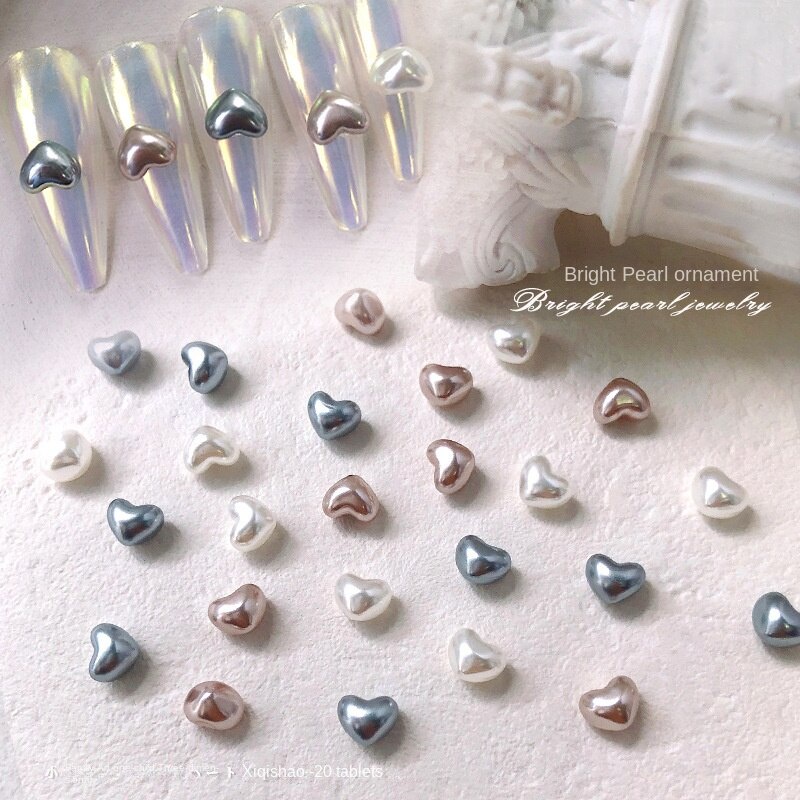 Trang sức móng tay ngọc trai hình trái tim ba chiều 20 CÁI / Trang sức kim cương trái tim Baroque đóng chai