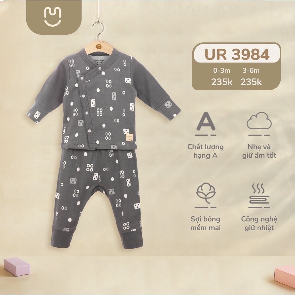 Quần áo sơ sinh cài chéo Ualarogo 0-6 tháng nỉ Cotton dài tay mềm mại giữ nhiệt