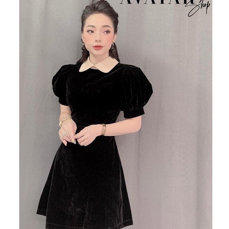 Váy Nhung Xòe Nữ Cổ Bèo Tay Phồng, Đầm Nhung Đẹp Dự Tiệc Màu Đen Thiết Kế Cao Cấp Sang Trọng, Đi Chơi, Đi Làm Vải Loại 1 | BigBuy360 - bigbuy360.vn