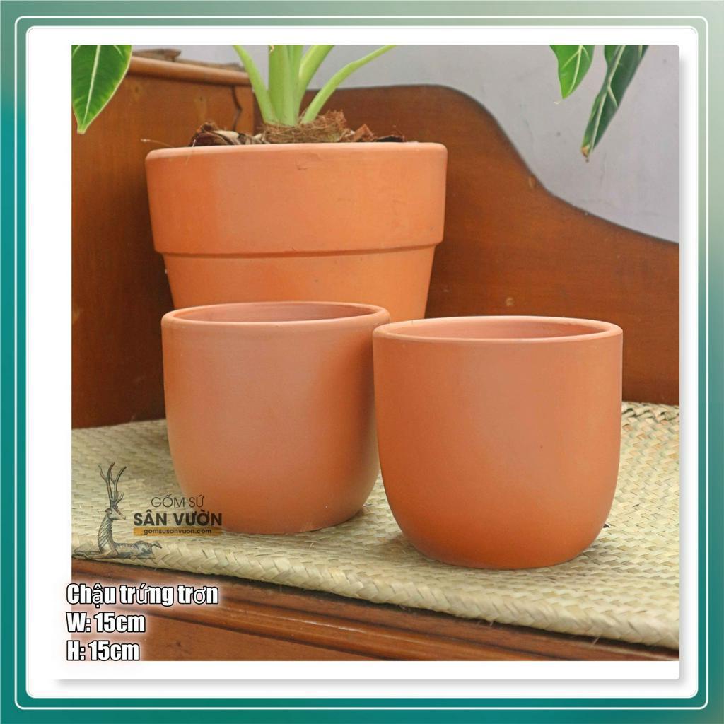 Combo 2 chậu gốm đất nung Hình Trứng Trơn  - Màu gốm đỏ , chậu trồng cây, gốm sứ sân vườn Bình Dương