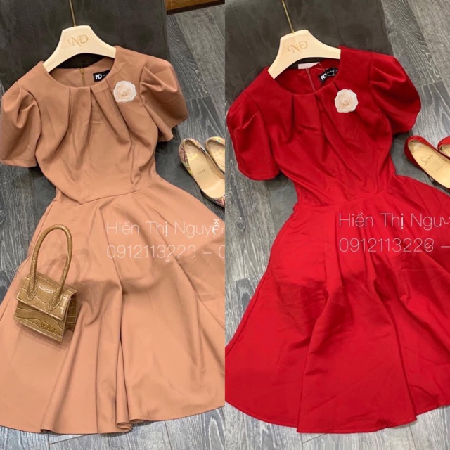 Đầm thiết kế siêu xinh - Giá rẻ toàn quốc - Đủ size S,M,L - HOT Đầm xoè cổ xếp ly hoa ngực