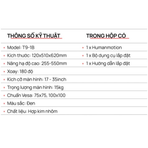 Giá treo màn hình máy tính arm Human Motion t9-1b (đỡ 1 màn hình)