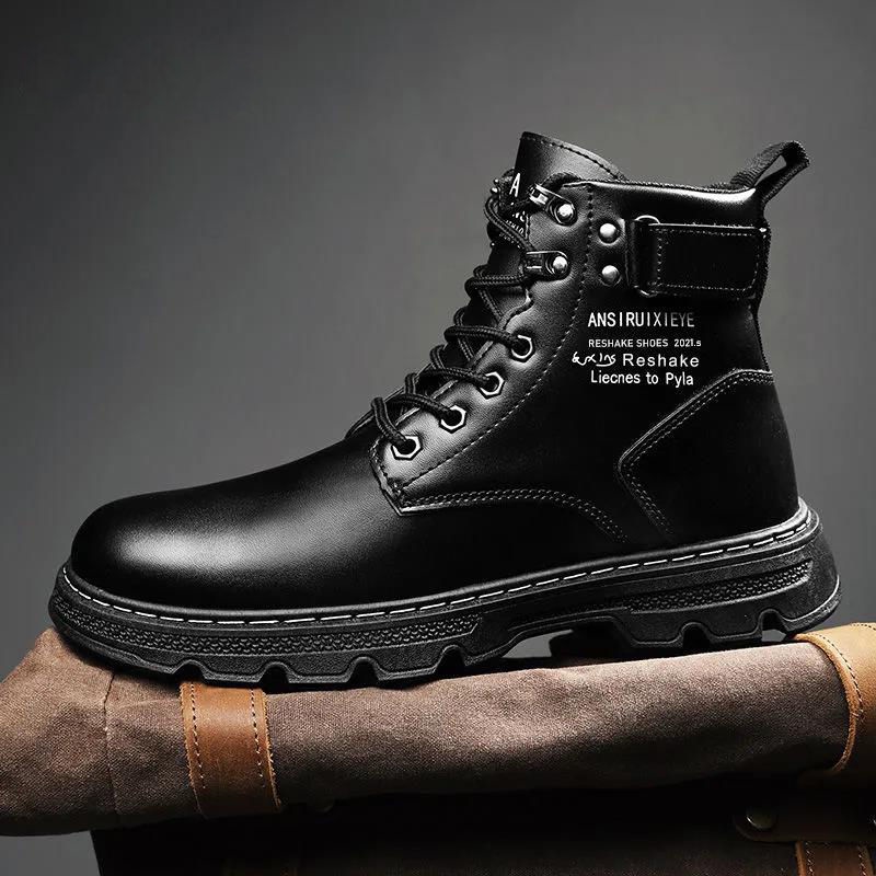 Đen Giày Bốt Martin Cổ Cao Thời Trang Mùa Xuân 2022 Cá Tính Cho Nam