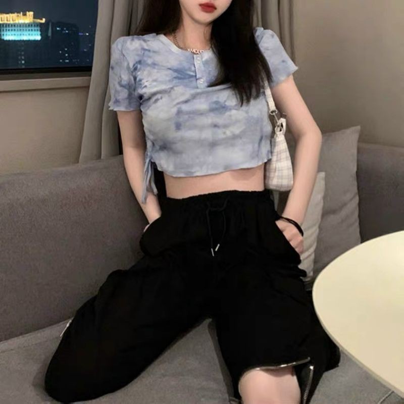 [Mã FAMAYWA giảm 10K đơn 50K] Áo Croptop Rút Hông Màu Loang Hit Tuyết's House | BigBuy360 - bigbuy360.vn