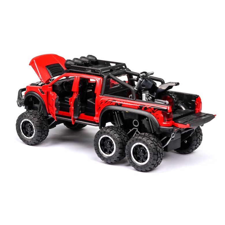 Mô hình xe bán tải Ford F-150 Beast Raptor 6X6 vỏ sắt 1:28 ô tô đồ chơi tĩnh F150 Offroad oto rc mini trẻ em hãng Chezhi