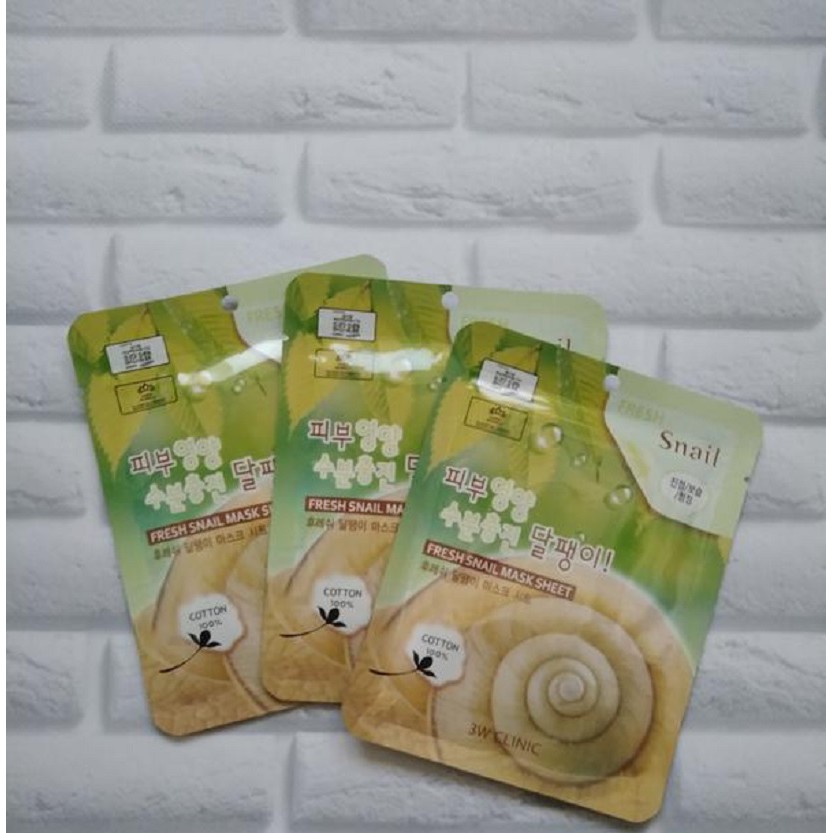 [CHÍNH HÃNG] Bộ 10 Gói Mặt Nạ Chiết Xuất Ốc Sên 3W Clinic Fresh Snail Mask Sheet 23ml x 10 Miếng