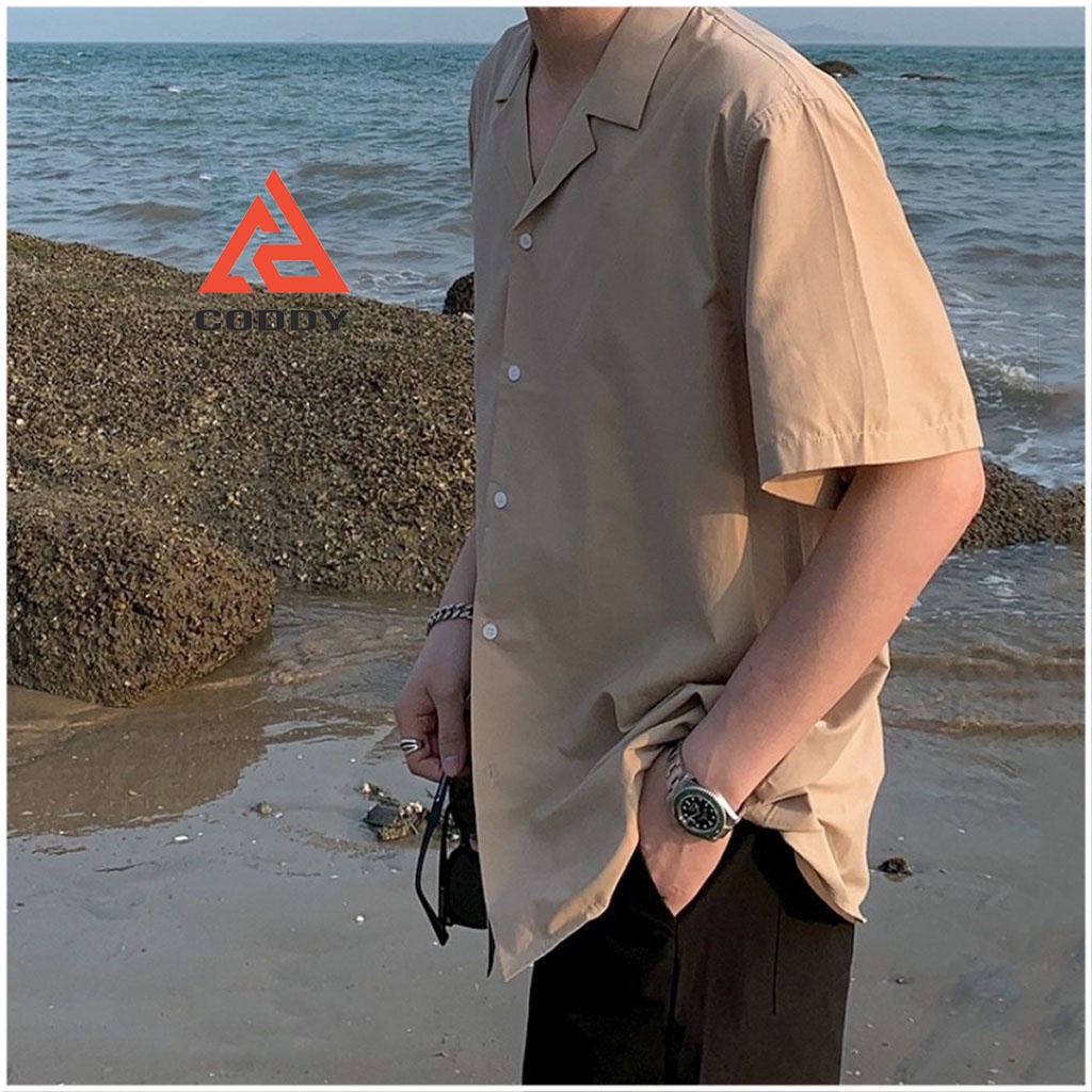 Áo Sơ Mi Ngắn Tay Nam Nữ Cổ Vest TRƠN Trắng Và Đen - Kiểu sơ mi tay ngắn form rộng Cổ Vest và Cổ Đức CODDY - ASM03