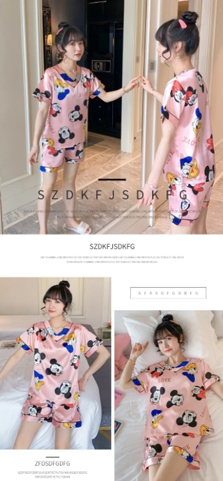 【COD】Đồ Ngủ Lụa Mỏng Ngắn Tay Bộ đồ Mặc Nhà Sexy Bộ đồ Mặc Nhà