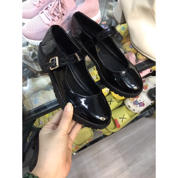 giày ulzzang nữ búp bê da bóng vintage quai ngang