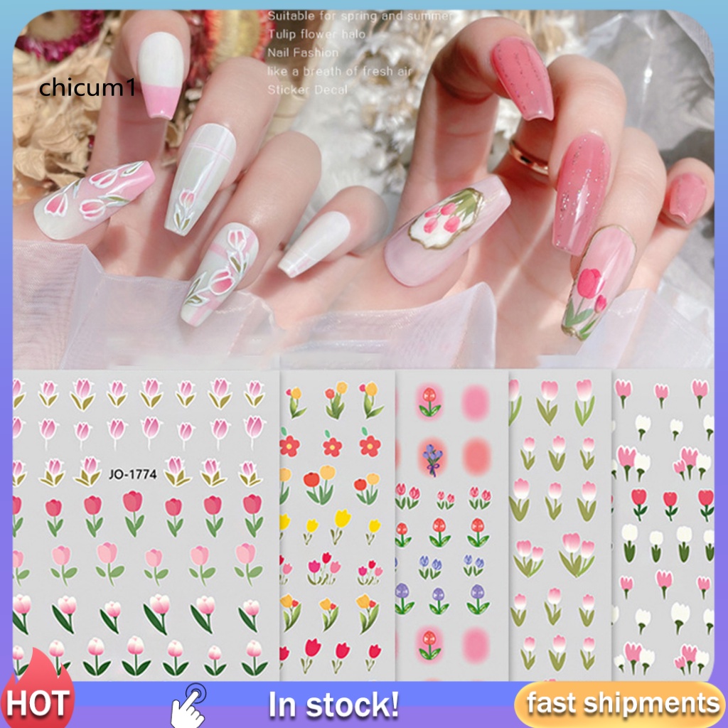Miếng Dán Trang Trí Móng Tay Hình Hoa Tulip Xinh Xắn