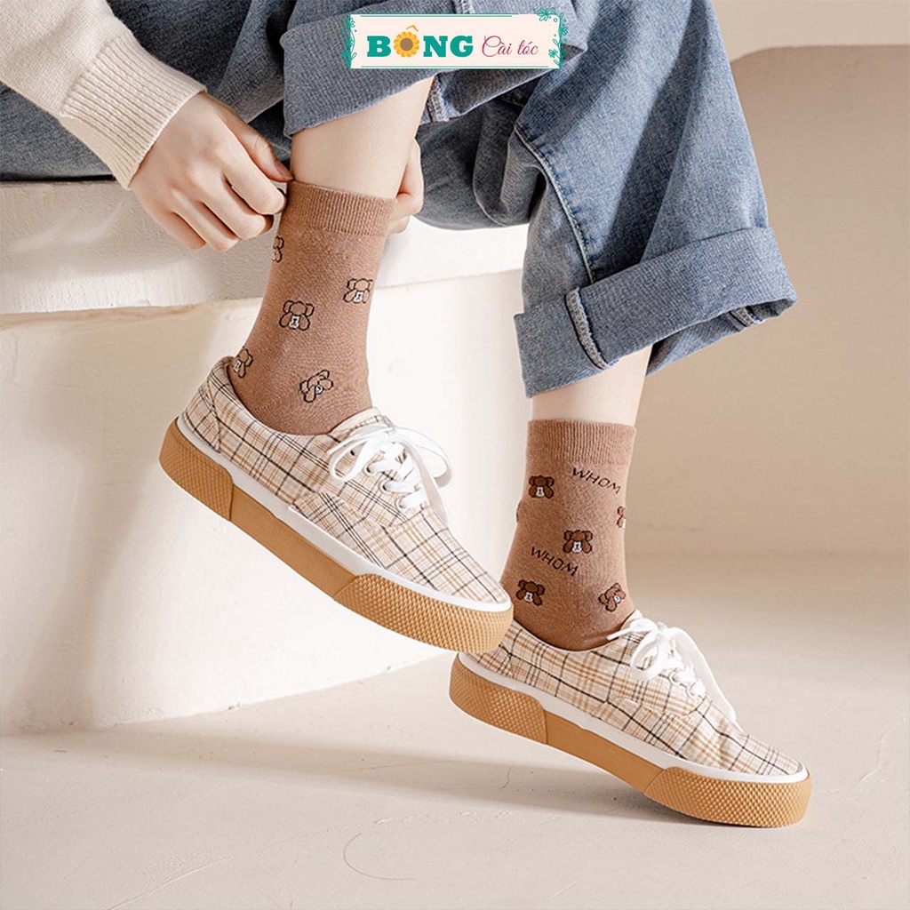 Tất nữ cổ cao nhiều màu họa tiết gấu thời trang phong cách Hàn Quốc TBC10 - Vớ BÔNG Cài Tóc