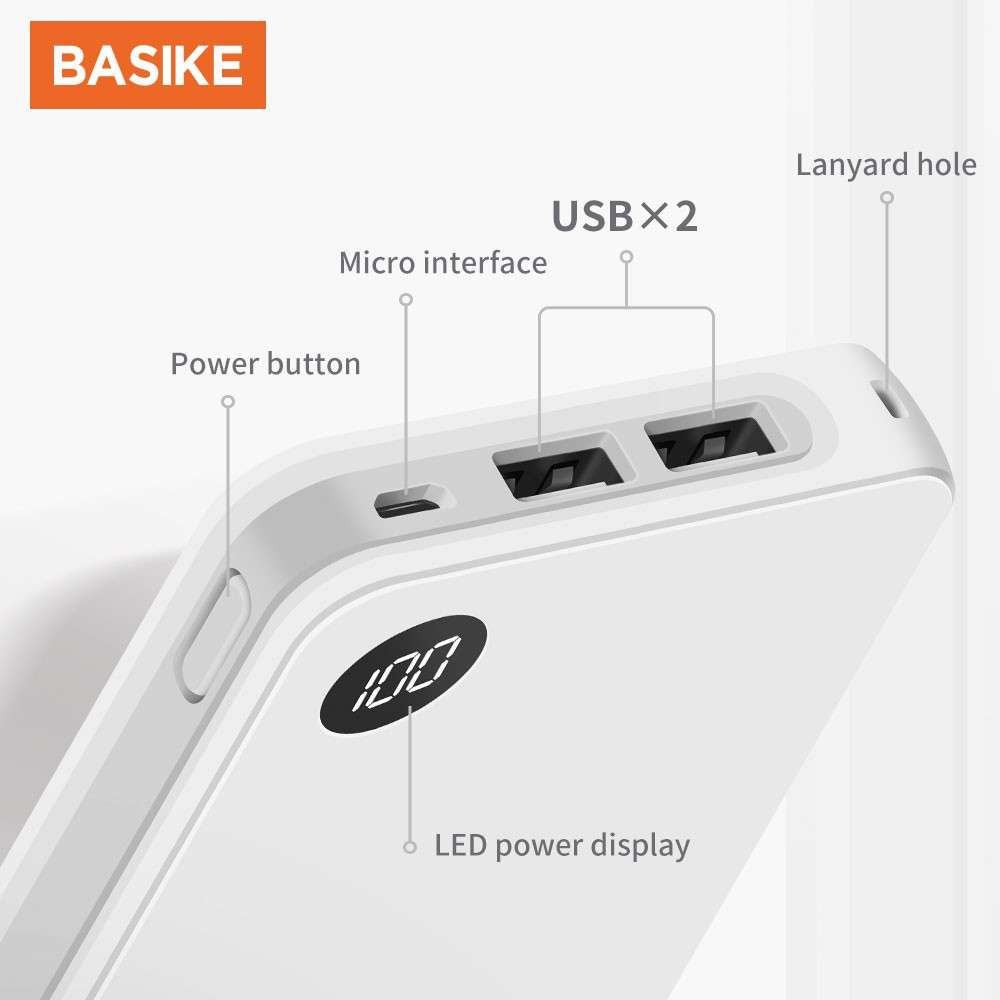 Sạc dự phòng BASIKE 10000mAh màn hình hiển thị kỹ thuật số kèm quạt cổng USB