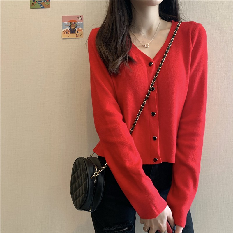 Áo khoác cardigan dệt kim tay dài cổ V thời trang mùa thu | BigBuy360 - bigbuy360.vn