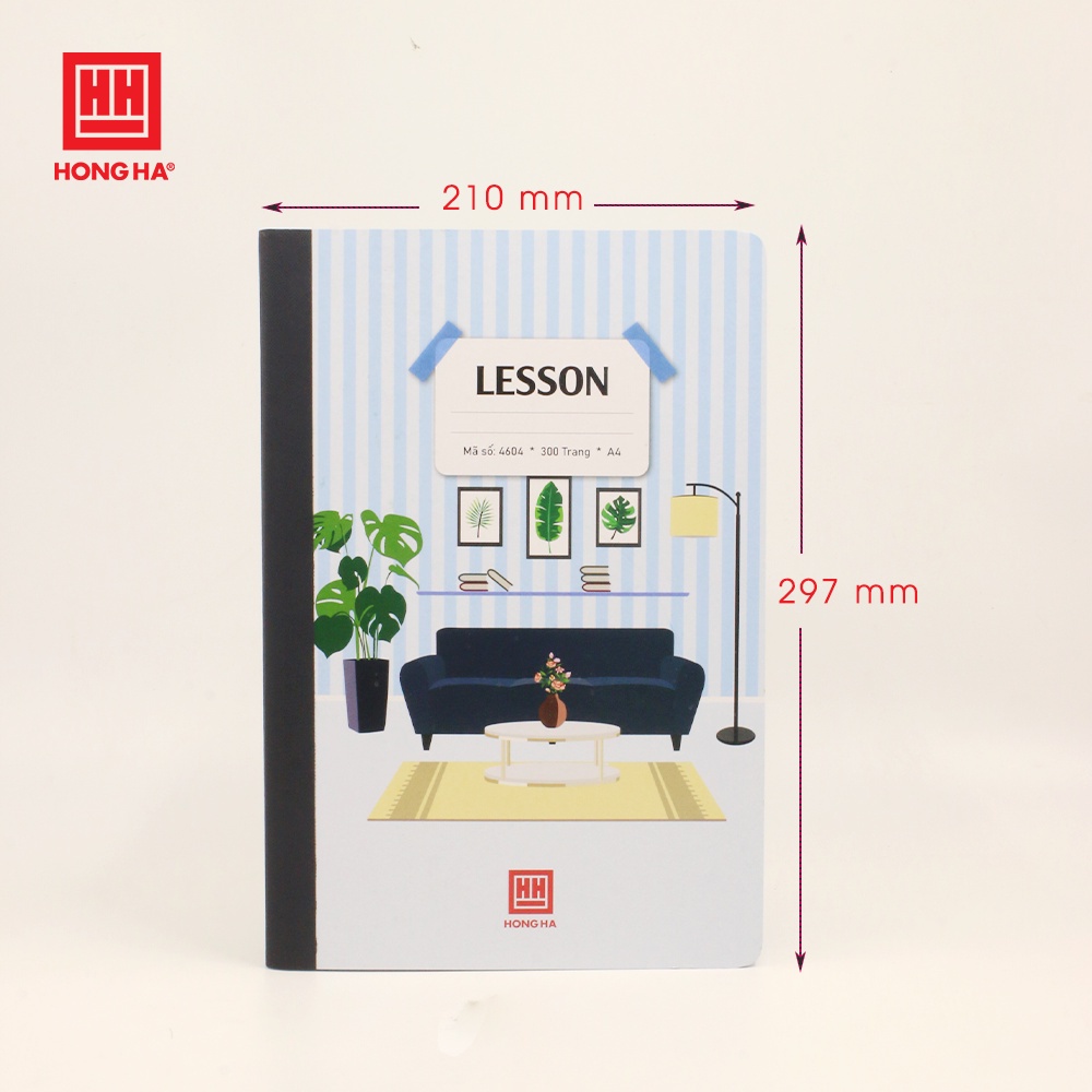 Sổ bìa bồi 300 trang A4 Lesson Hồng Hà 4604 / Sổ kẻ ngang có lề