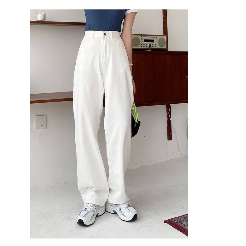 SUXI Quần jean nữ lưng cao ống rộng kiểu Hàn Quốc