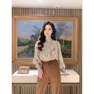 Sơ mi cổ tàu vân đá nâu