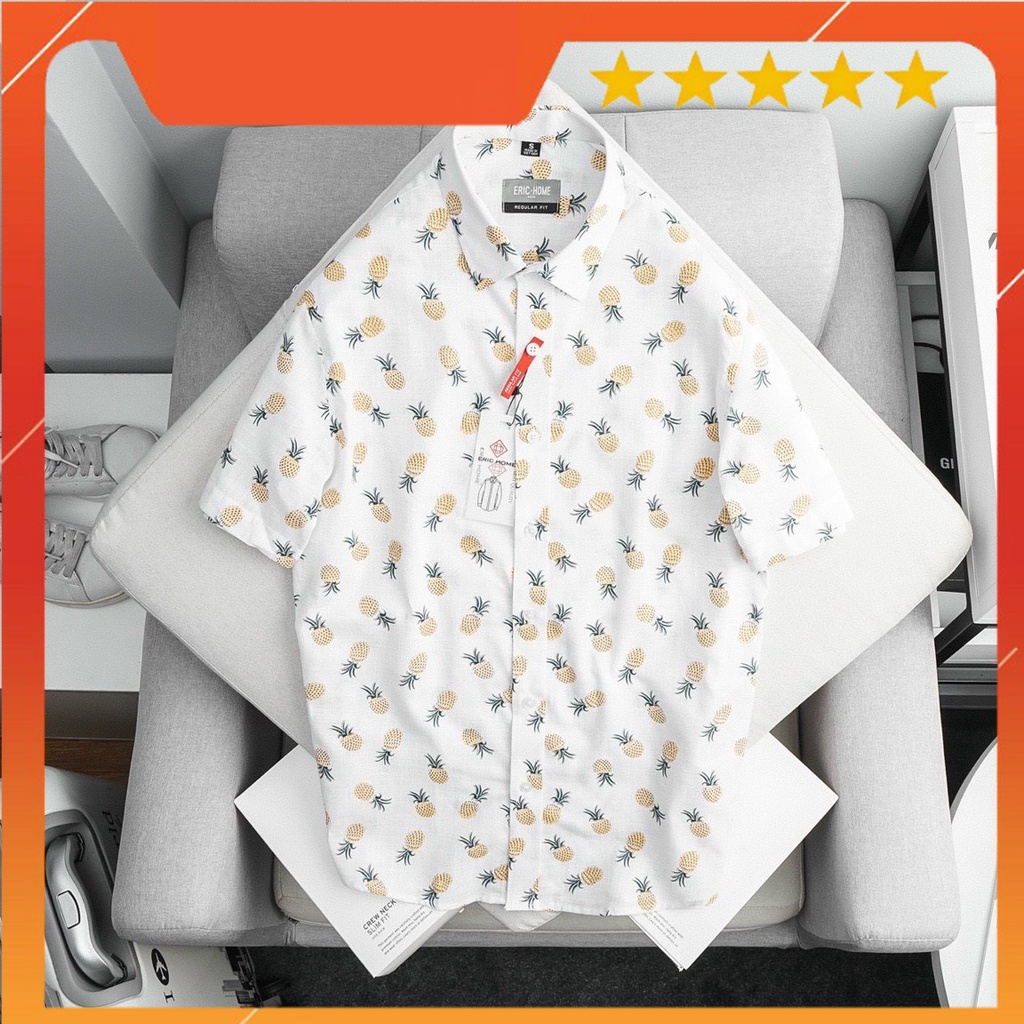 HÀNG VNXK - Áo sơ mi đi biển - bộ đồ đôi hoa quả hoạ tiết nam nữ quan ao hawaii cotton linen Việt - EH2