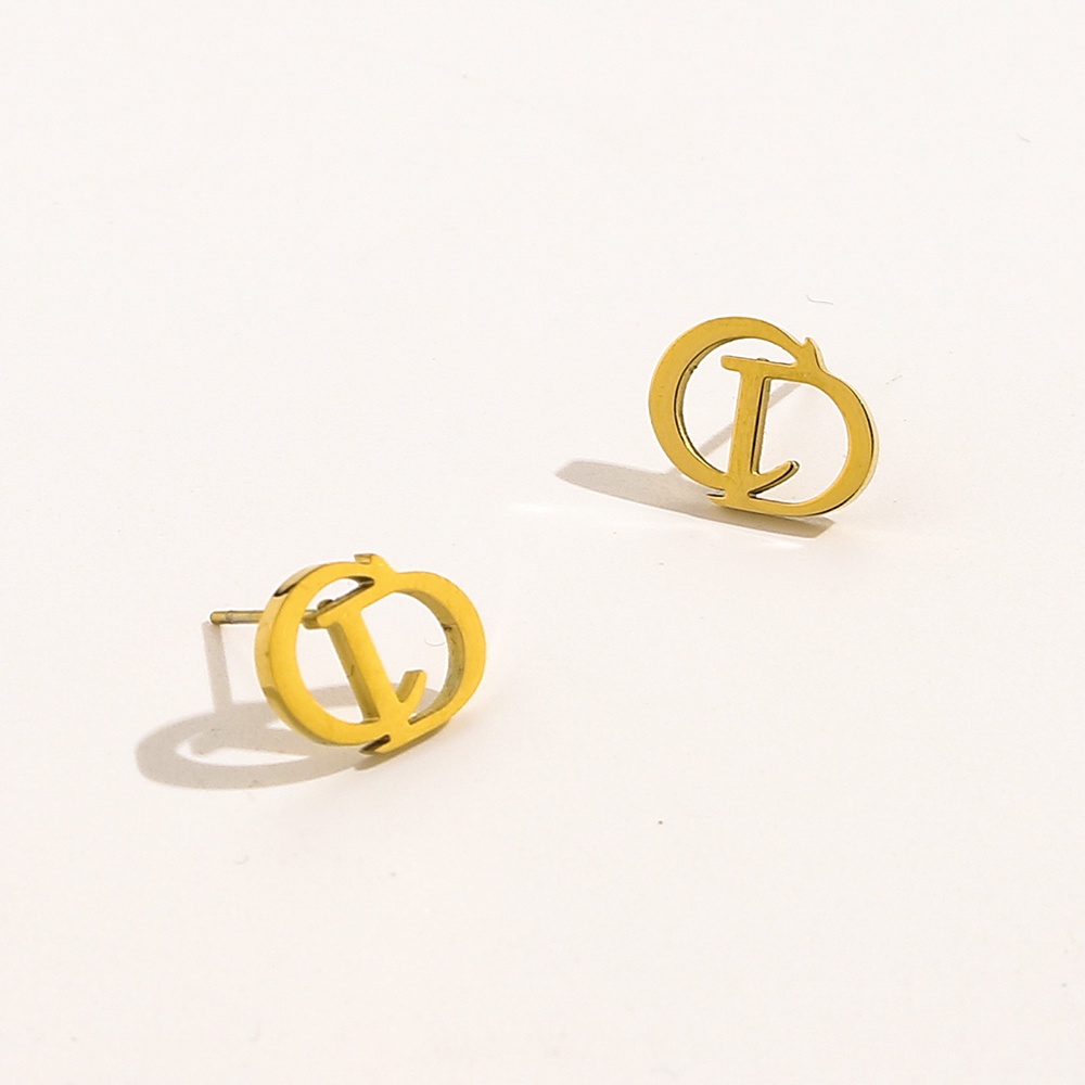 Khuyên Tai Tròn Bằng Thép Titan In Logo Dior Thời Trang Cho Nữ