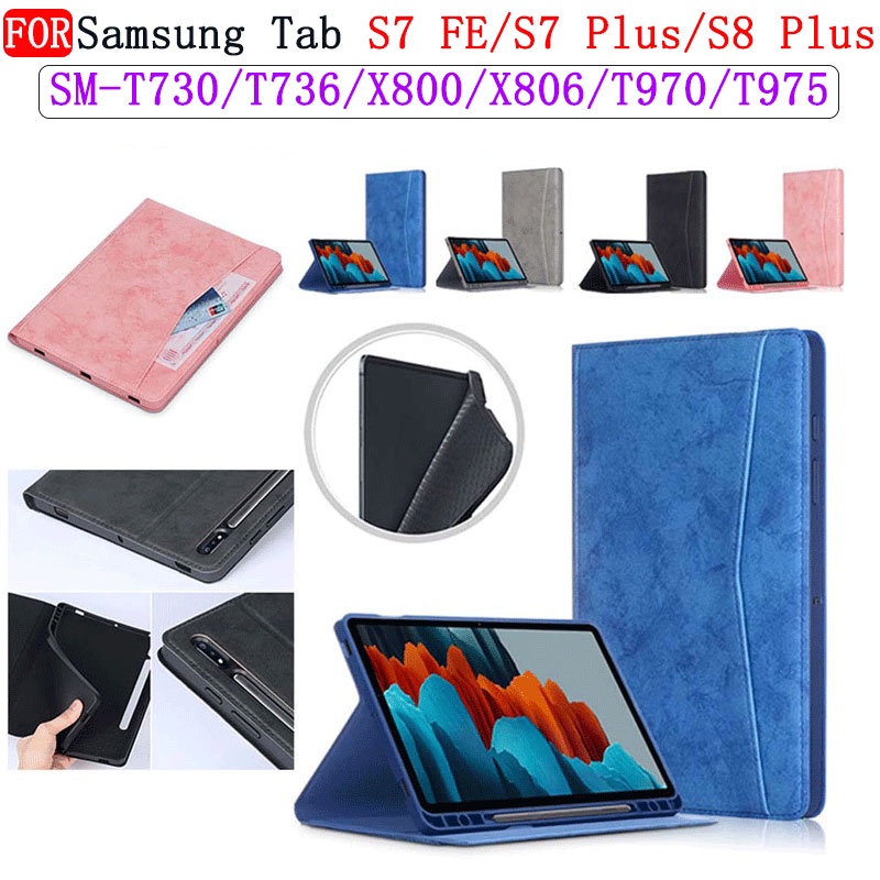 Ốp điện thoại TPU có ngăn đựng bút bảo vệ cho Samsung Tab S7 FE T730 T735 T736 T733 S8 Plus X800 X806 S7 Plus T970 T975 12.4 inch