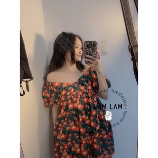 Đầm Hoa Xoè Nơ Tay Bồng