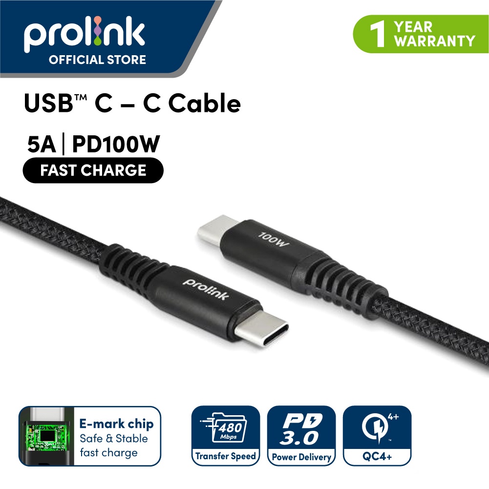 Dây sạc type C To C PROLiNK GCC_100_01 dài 2M, sạc siêu nhanh 100W, dành cho iPad, Macbook, Laptop, Samsung