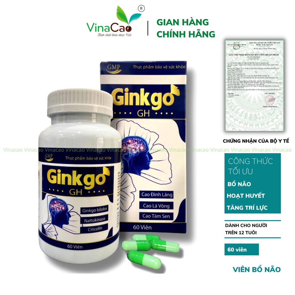 Viên bổ não Ginkgo GH chiết xuất Ginkgo Biloba - Hoạt huyết dưỡng não, tăng cường tuần hoàn não, tăng trí lực
