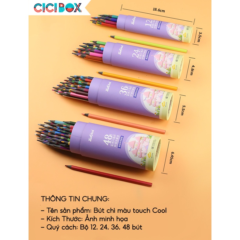 Bút chì màu chuyên nghiệp dạng cốc Touch cool 12/ 24/36/48 màu, Bút chì gỗ tự nhiên an toàn CICIBOX