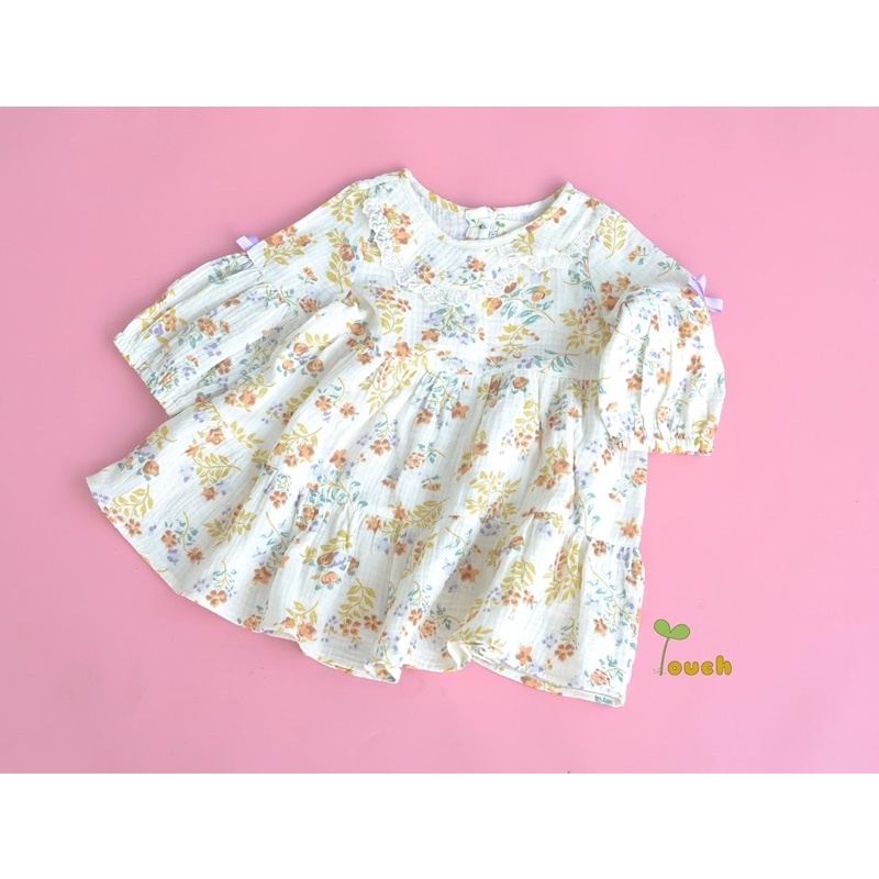 Đầm xô muslin hoa vàng dài tay Touch Sale
