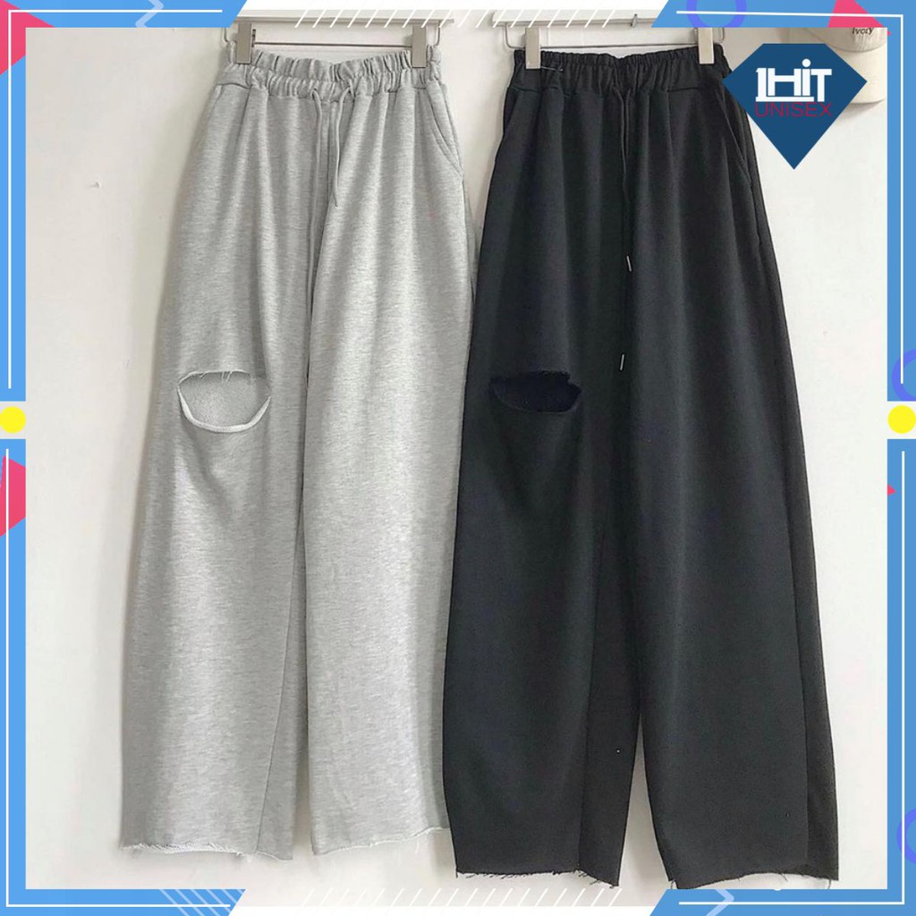 Quần Nỉ Ống Rộng Rách Gối IRU Unisex 1hit_unisex