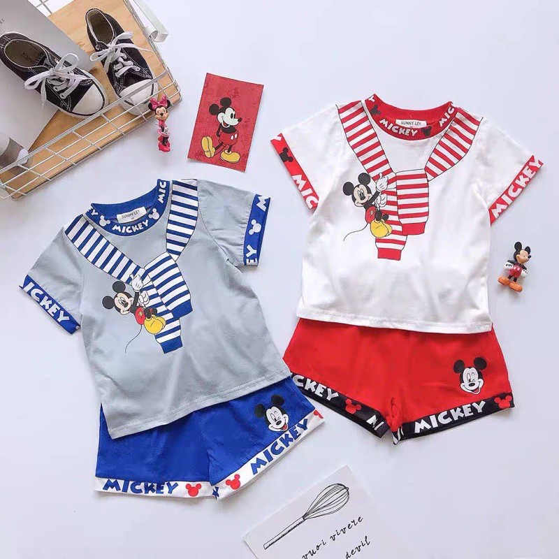 SET BỘ MICKY BÉ TRAI BÉ GÁI COTTON 4c