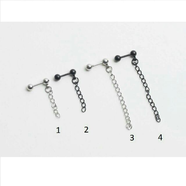 Khuyên bi hai đầu có xích/ khuyên unisex