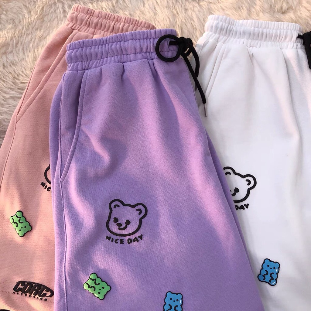 Quần đùi in hình gấu nice day ống rộng ullzang 💕 Quần đùi siêu cute | BigBuy360 - bigbuy360.vn