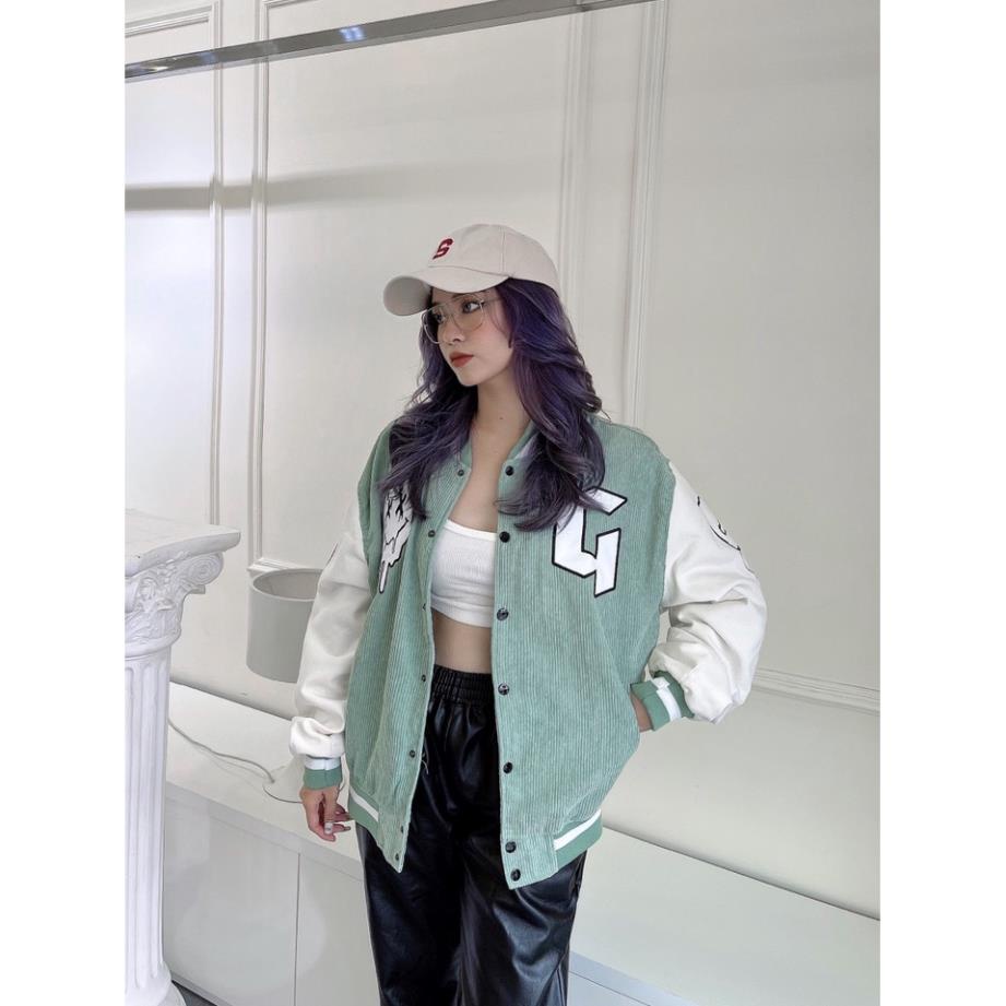 Áo Khoác Bomber Nhung Gân Tăm Thêu G-SMILE Jacket Varsity GONZ Unisex Form Rộng Ulzzang SM33