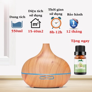 Máy xông tinh dầu máy khuếch tán tinh dầu đèn xông cao cổ 550ml vân gỗ