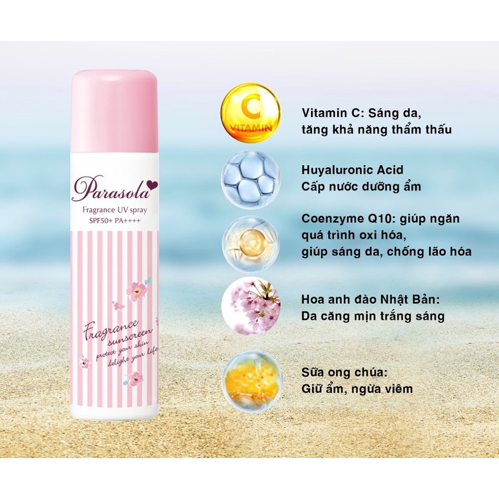 Xịt Chống Nắng Dưỡng Da Naris Parasola Fragrance UV Cut Spray SPF50+ PA+++ 90Gr