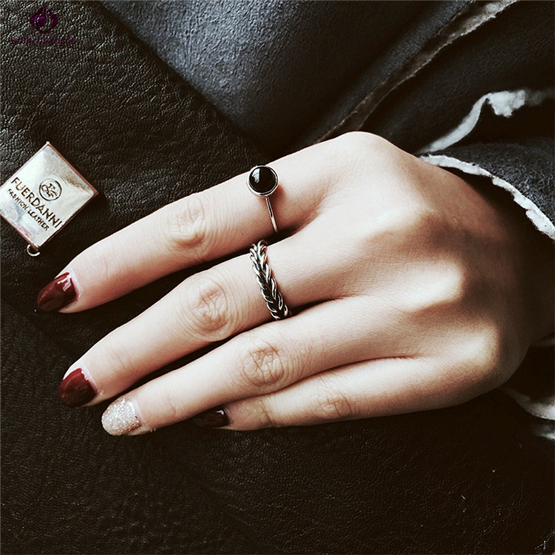 Nhẫn màu đen thời trang thiết kế kiểu mở phong cách vintage