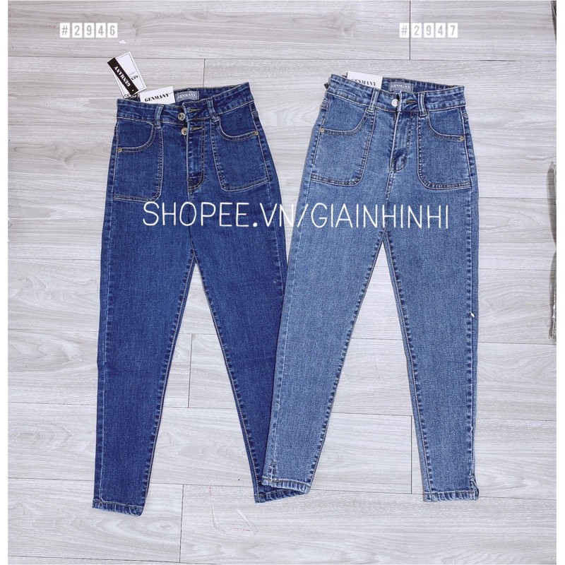 Quần jeans ôm nữ túi to trơn cạp cao, Quần bò nữ trơn co giãn QJ2017 - NhiNhi Shop