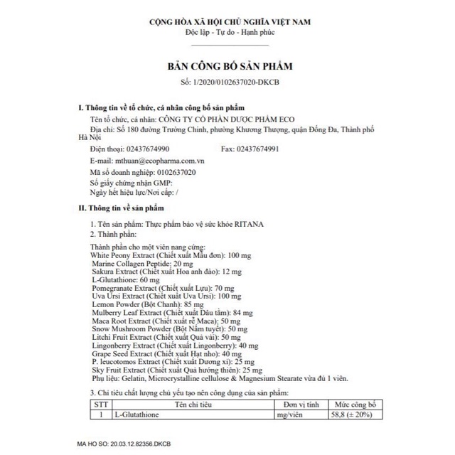 (Kèm Quà)VIÊN UỐNG TRẮNG DA CHỐNG NẮNG RITANA c/60v MUA 2 TẶNG 1 | BigBuy360 - bigbuy360.vn