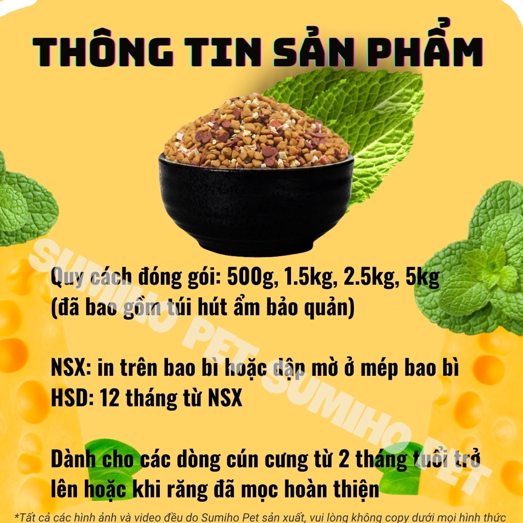 Hạt thức ăn cún cưng Captain (Túi 5Kg) trộn lẫn thịt bò, phô mai, cá hồi, rau củ