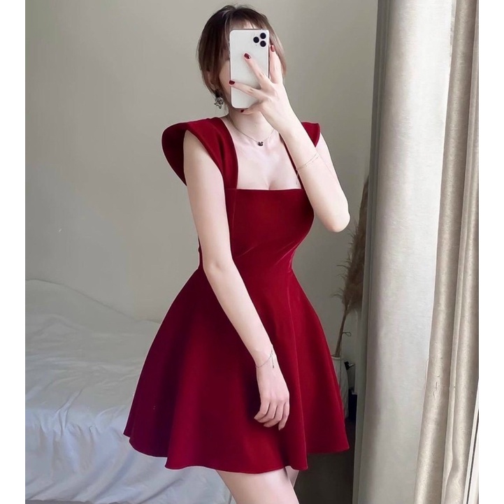 Đầm nhung đỏ dễ thương - D80