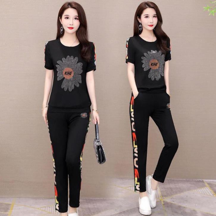 Set Bộ Thu Đông Đính Đá Hình hoa Cúc - Bộ Thun Cotton Cao Cấp Sang Trọng Cho Nàng Năng Động Thoải Mái Cho Mọi Hoạt Động