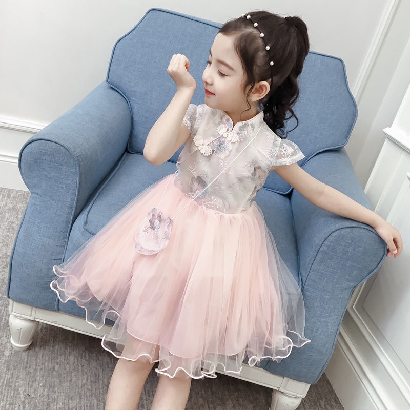 Đầm Sườn Xám Công Chúa Vải Gạc Siêu Nữ Tính Thời Trang Mùa Hè Mới Cho Bé Gái