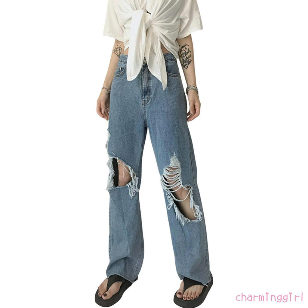 Quần Dài Jean Nữ Ống Rộng Thời Trang Cá Tính