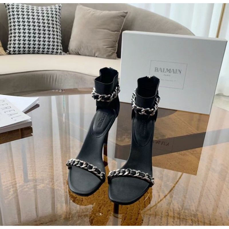 giày cao gót nữ mũi tròn quai kéo khóa gót 9,5cm Balmain
