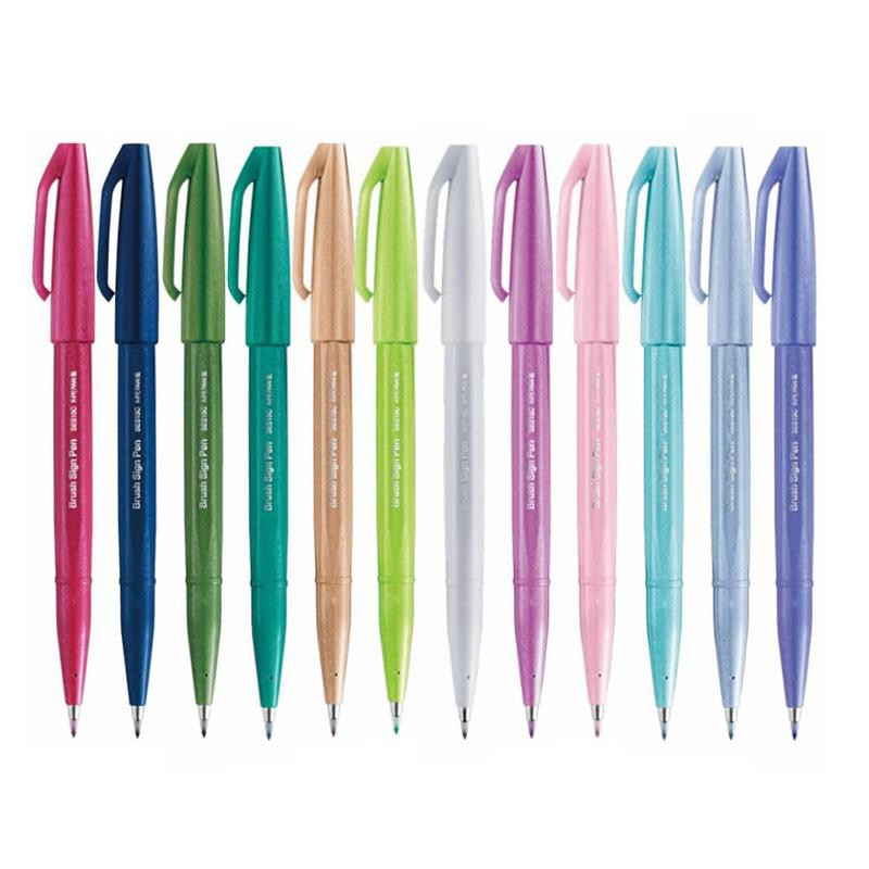 Bút pentel fude touch brush sign 12 màu pastel mới - hàng chính hãng - ảnh sản phẩm 1