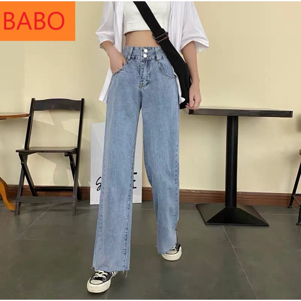 [ HÌNH THẬT!! ] QUẦN JEAN NỮ LƯNG CAO KIỂU QUẦN JEAN ỐNG RỘNG NỮ LƯNG CAO MÀU XANH PHỐI 2 NÚT LAI TUA SIÊU HOT HIT