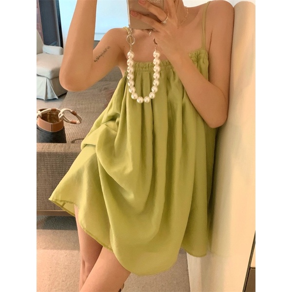 Đầm maxi 2 dây màu xanh bơ hàng quảng châu
