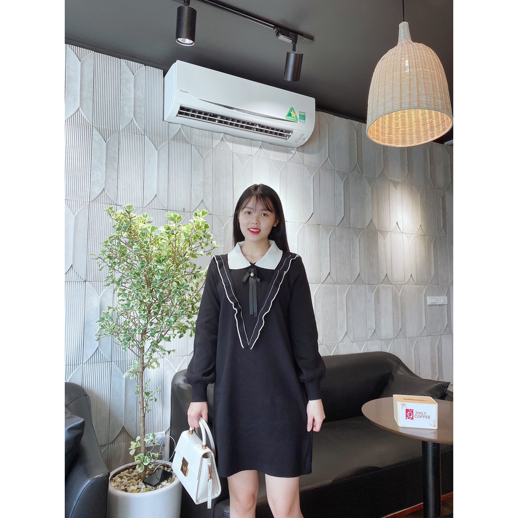 [Free ship] Đầm len phối nơ cổ bigsize (hàng 4 màu xanh,đỏ ,đen,hồng) hình thật | BigBuy360 - bigbuy360.vn