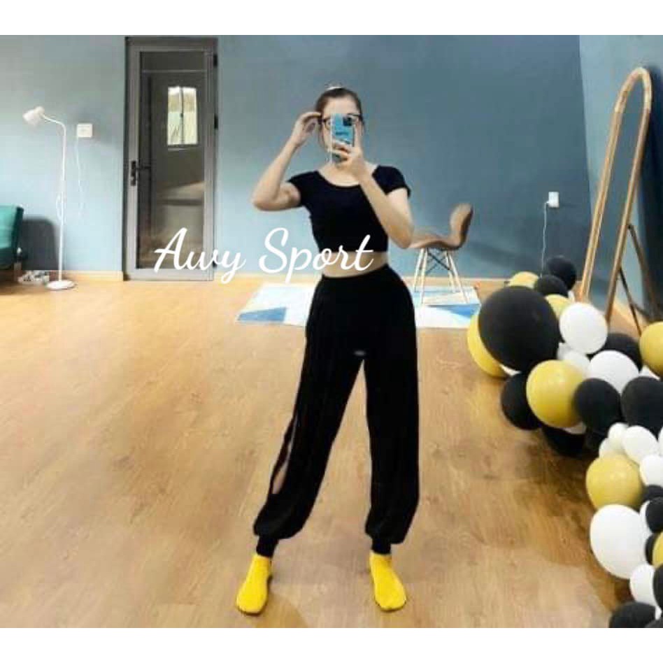 Đồ Tập Yoga Bộ Alibaba ,Tập Zumba, Múa Ống Xẻ Chất Cotton Lạnh Màu Đen