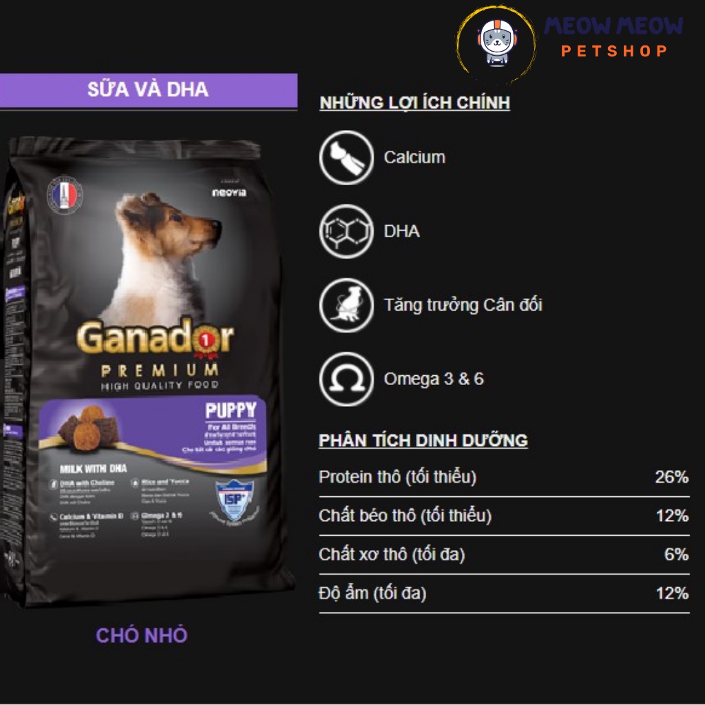 Hạt Ganador Puppy sữa DHA | Túi 3KG | Thức ăn cho chó.